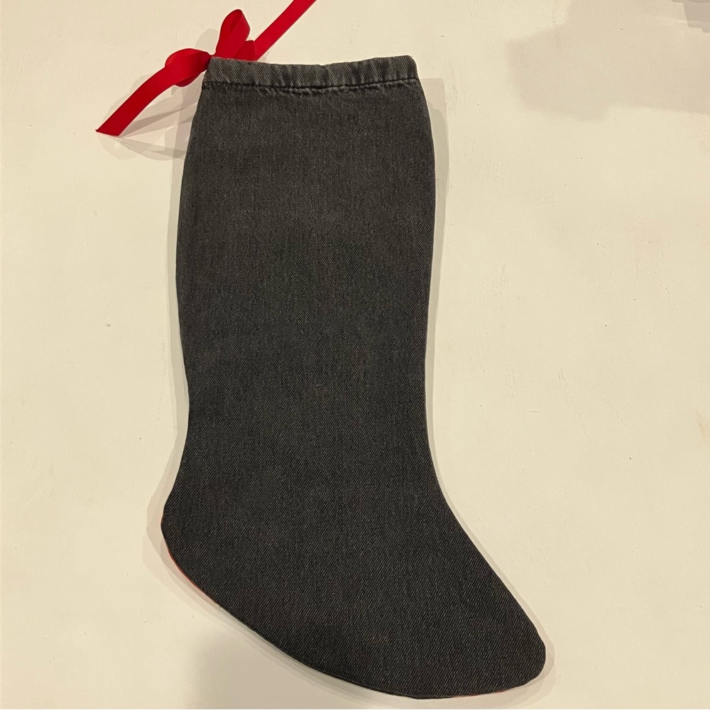 Western Denim Christmas Stocking with a Snap Pocket & Red Details - Picture 4 of 4